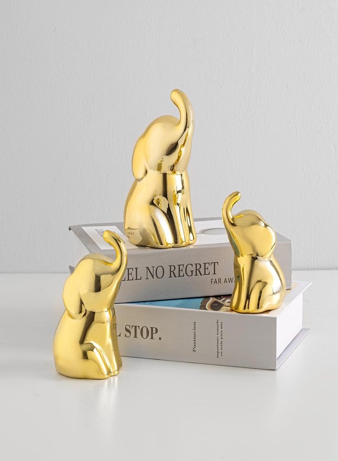 EABOSON Set of 3 Cute Gold Elephant Statues, Small Decorative Accents for Shelves, Livingroom and Bedroom - Gifts for Lover, Family (Gold) - Image 1